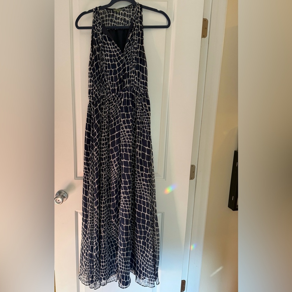 The Letter Navy and White Animal print Maxi Dress